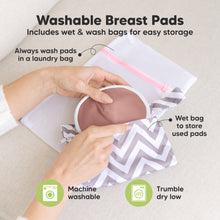 Load image into Gallery viewer, Washable Breast Pads that includes wet & wash bags for easy storage, machine washable, tumble dry low. Always wash pads in a laundry bag, Wet bag to store used pads.