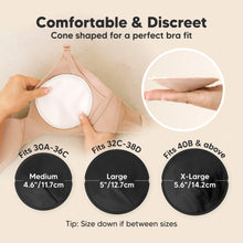 Load image into Gallery viewer, Comfortable & Discreet -Cone shaped for a perfect bra fit.
Medium: Fits 30A–36C, 4.6” / 11.7 cm
Large: Fits 32C–38D, 5” / 12.7 cm
X-Large: Fits 40B & above, 5.6” / 14.2 cm
Tip: Size down if between sizes