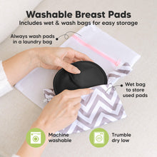 Load image into Gallery viewer, Washable Breast Pads that includes wet & wash bags for easy storage, machine washable, tumble dry low. Always wash pads in a laundry bag, Wet bag to store used pads.