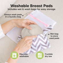 Load image into Gallery viewer, Washable Breast Pads that includes wet & wash bags for easy storage, machine washable, tumble dry low. Always wash pads in a laundry bag, Wet bag to store used pads.