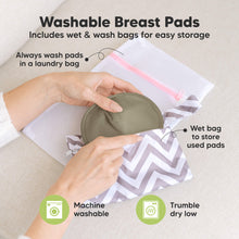 Load image into Gallery viewer, Washable Breast Pads that includes wet & wash bags for easy storage, machine washable, tumble dry low. Always wash pads in a laundry bag, Wet bag to store used pads.