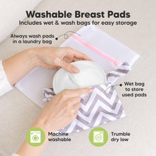 Load image into Gallery viewer, Washable Breast Pads that includes wet & wash bags for easy storage, machine washable, tumble dry low. Always wash pads in a laundry bag, Wet bag to store used pads.