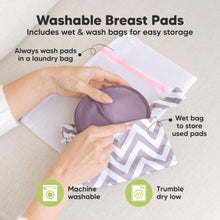Load image into Gallery viewer, Washable Breast Pads that includes wet & wash bags for easy storage, machine washable, tumble dry low. Always wash pads in a laundry bag, Wet bag to store used pads.