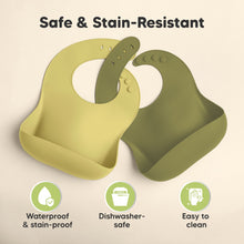 Load image into Gallery viewer, 2-Pack Prep Silicone Bibs (Olives)