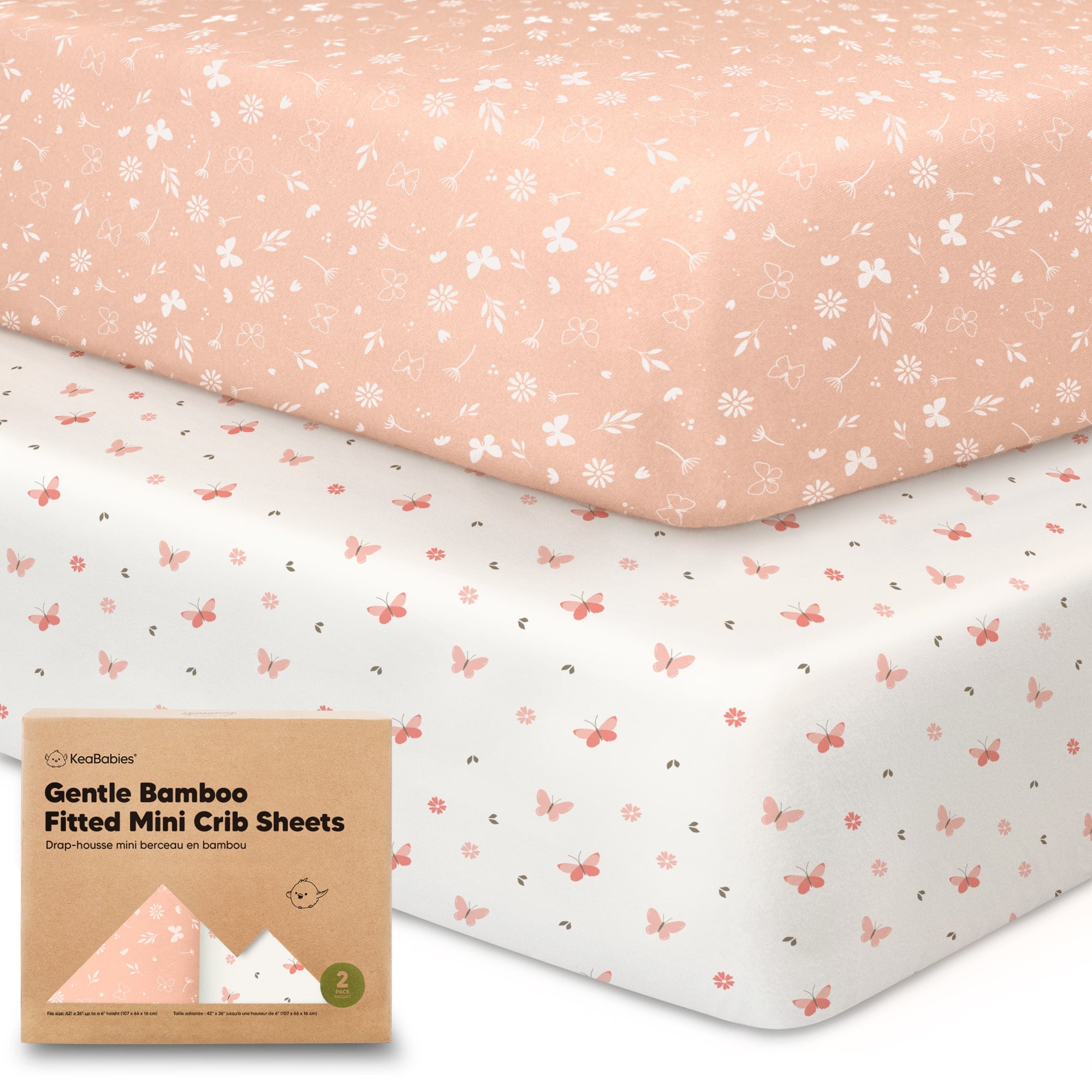 KeaBabies Isla Fitted Mini Crib Sheets Butterflies