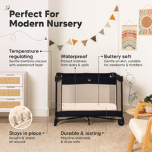 Load image into Gallery viewer, Perfect for modern nursery with temperature-regulating bamboo viscose, waterproof protection, and durable fit.