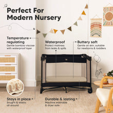 Load image into Gallery viewer, Perfect for modern nursery with temperature-regulating bamboo viscose, waterproof protection, and durable fit.