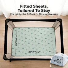 Load image into Gallery viewer, Fitted Sheets, Tailored To Stay - For mini cribs & Pack 'n Play mattresses (size 38" x 26" and fits up to 5" depth)