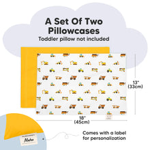 Load image into Gallery viewer, Set of two toddler pillowcases sized 13 x 18 inches with a built-in label for personalization.