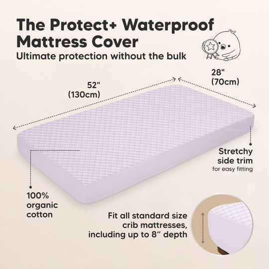 2-Pack Quin Protect+ Waterproof Crib Mattress Protector (Lilac)