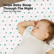 Load image into Gallery viewer, Soothe Fitted Mini Crib Sheet (Space Quest)