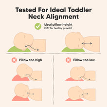 Load image into Gallery viewer, Tested For Ideal Toddler Neck Alignment
Ideal pillow height
(3.5" for healthy growth)
Not Pillow too high
Not Pillow too low