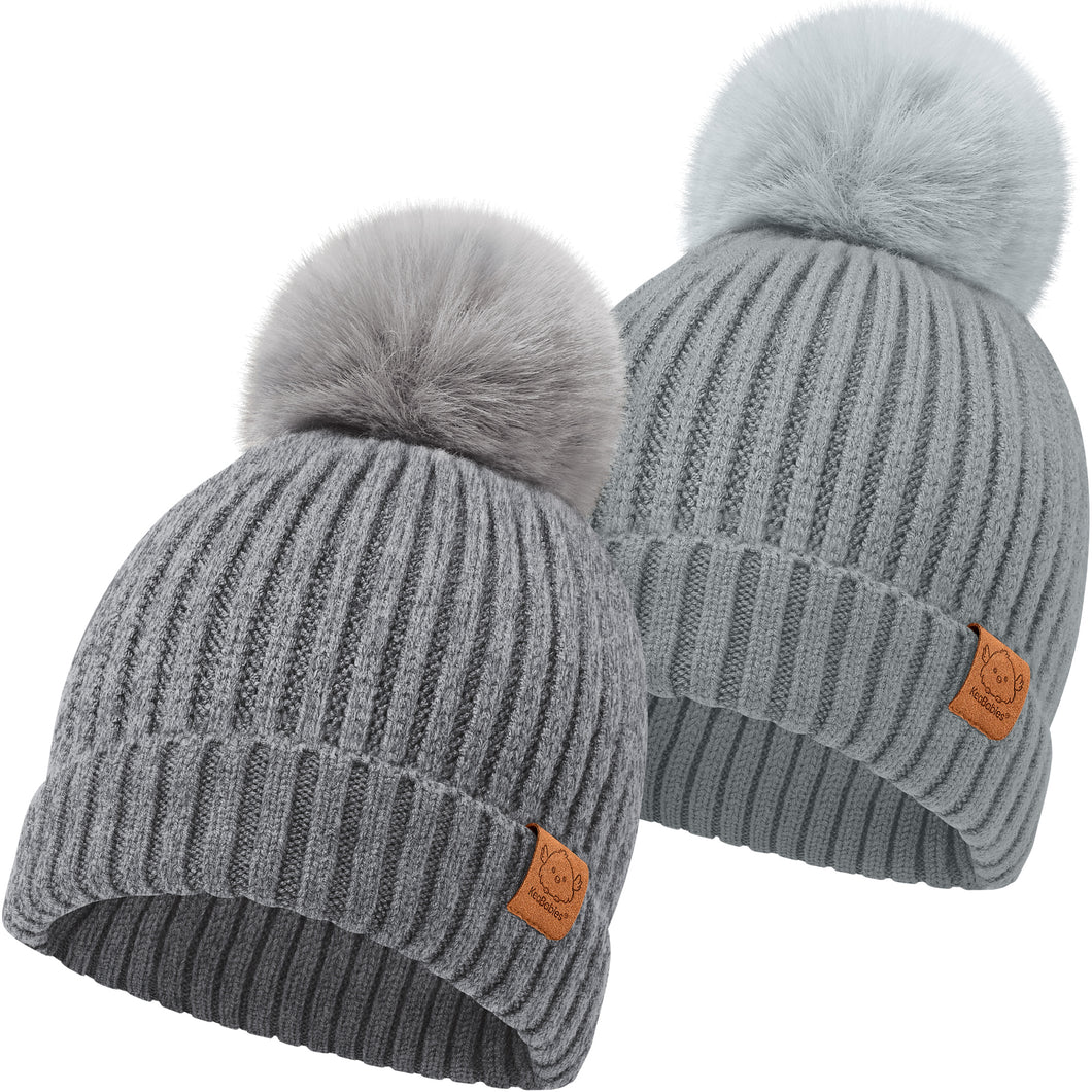 2-Pack Pom Knitted Beanie (Steel)
