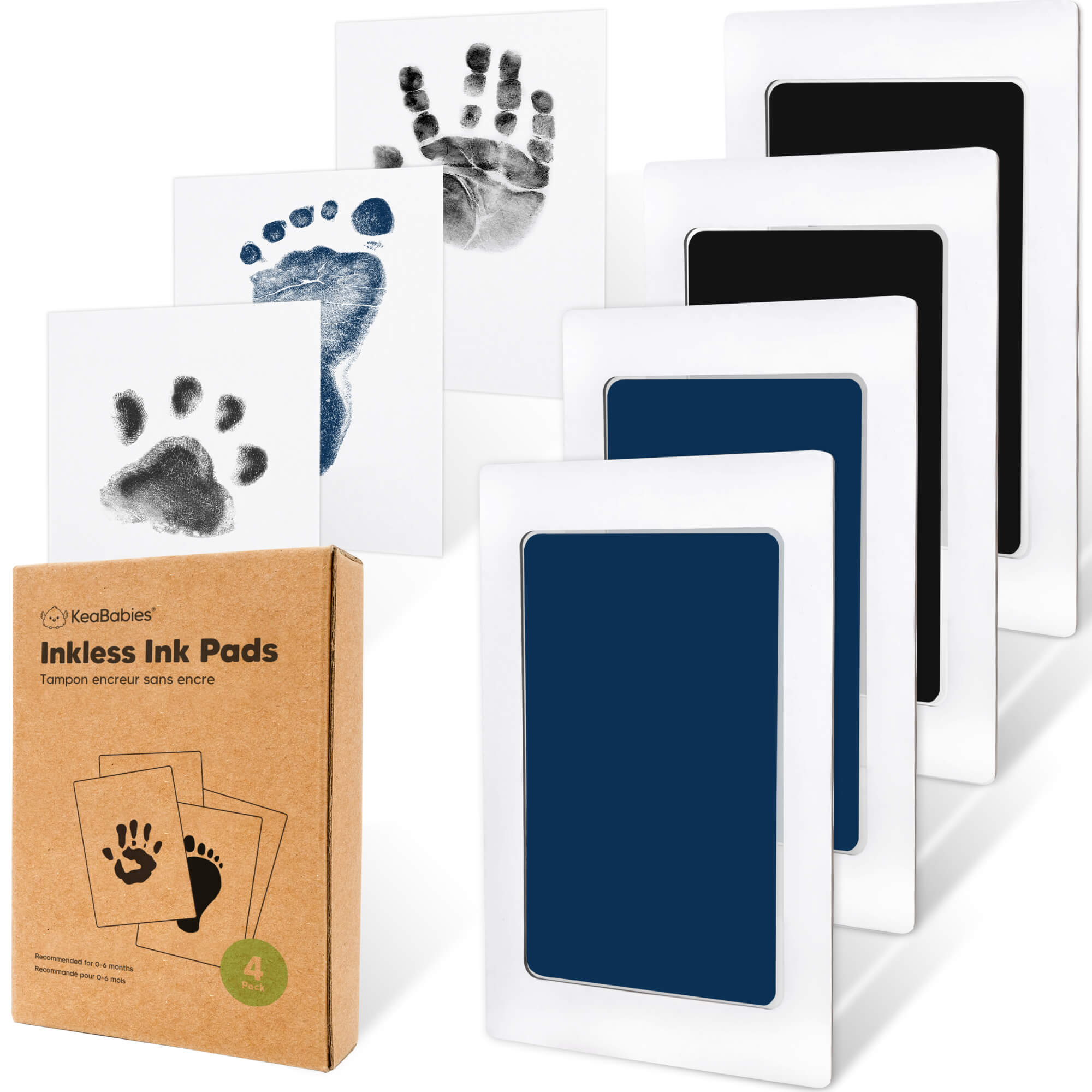 KeaBabies 4pk Inkless Ink Pad for Baby Hand and Footprint Kit, Clean Touch Dog Paw, Dog Nose Print Kit, Baby & Pet Safe - Jet Navy