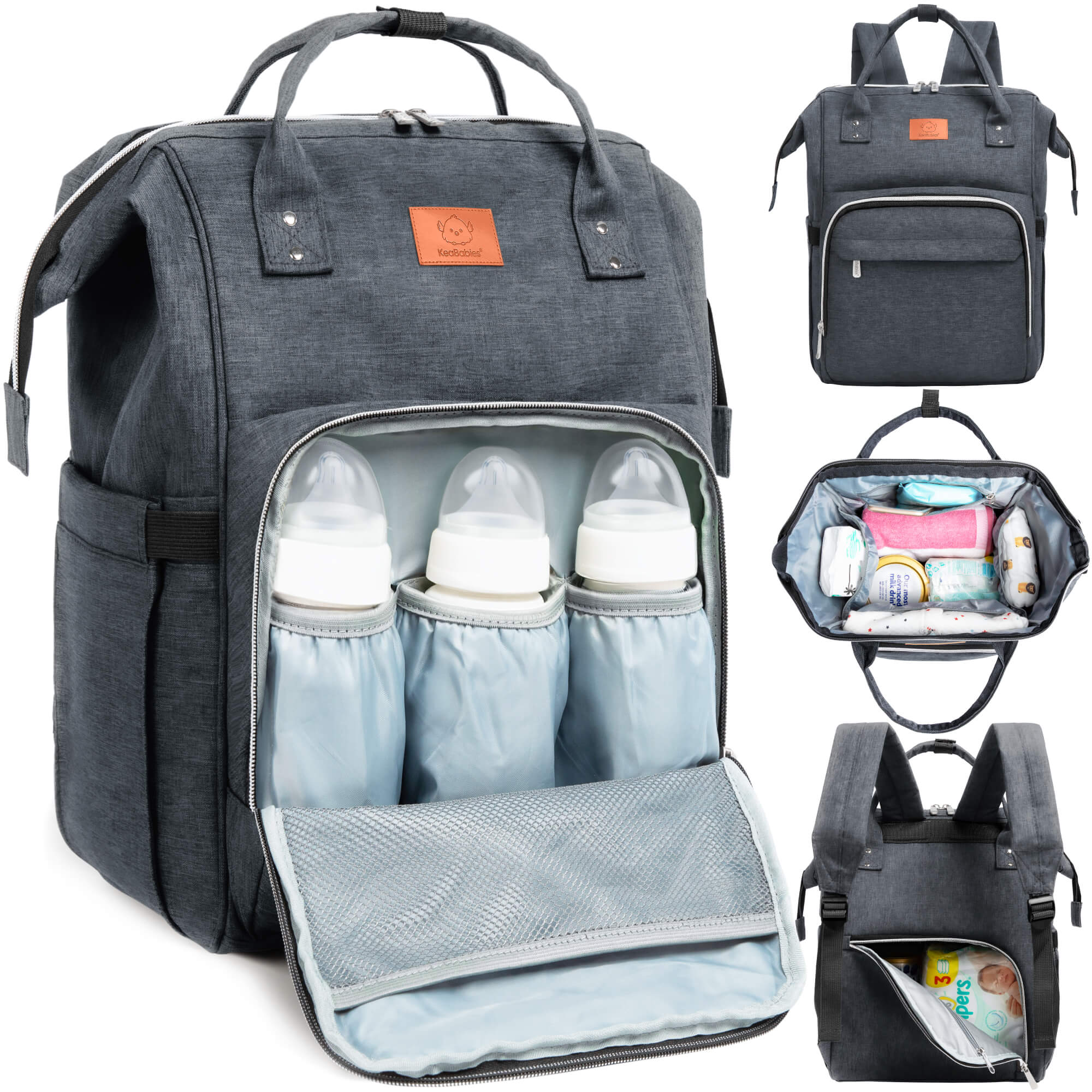 KeaBabies Explorer Diaper Bag/Backpack - Classic Gray