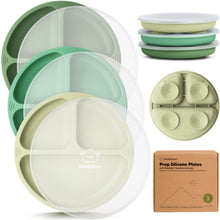 Load image into Gallery viewer, 3-Pack Prep Silicone Suction Plates with Lids (Forest)