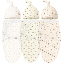 Load image into Gallery viewer, 3-Pack Soothe Swaddle Wraps with Knot Hats (Nibbles/Bruce)
