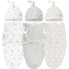 Load image into Gallery viewer, 3-Pack Soothe Swaddle Wraps with Knot Hats (Aspire)