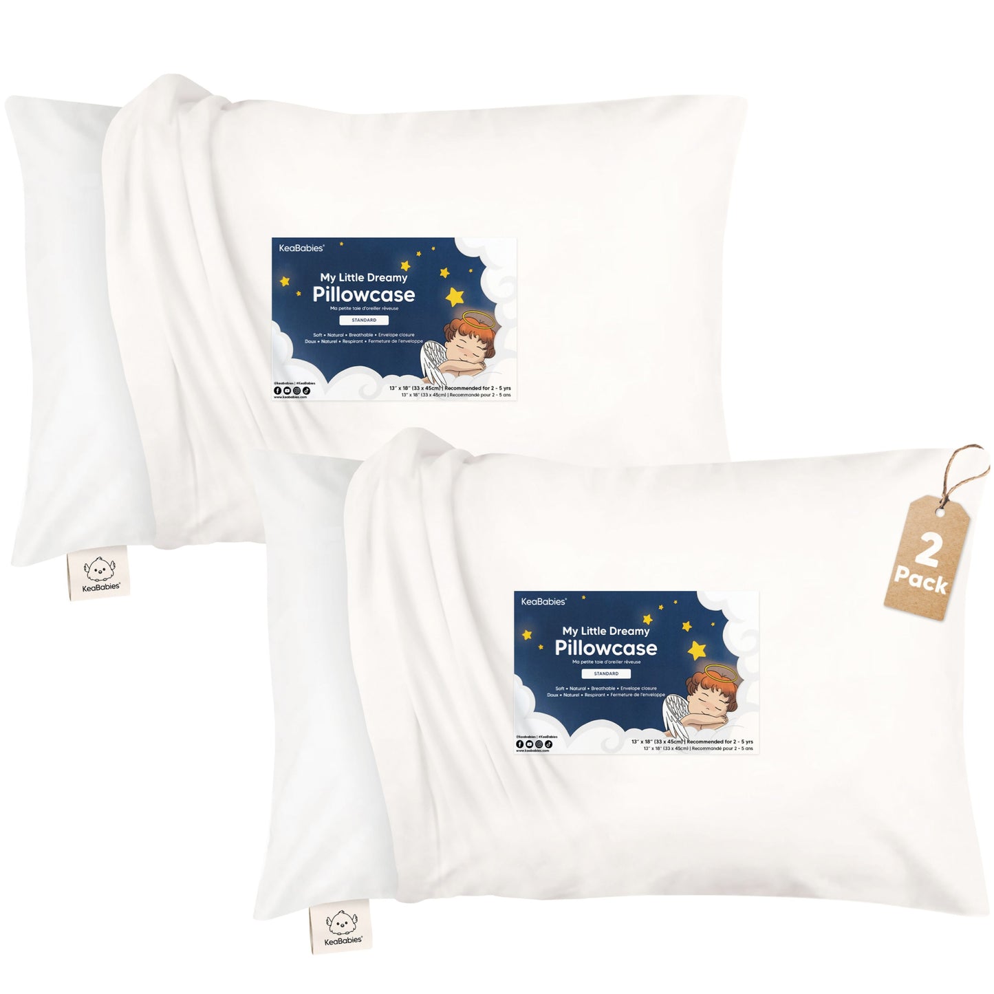 Set of two white toddler pillowcases designed for everyday comfort. 30804208058554