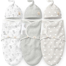Load image into Gallery viewer, 3-Pack Soothe Swaddle Wraps with Knot Hats
