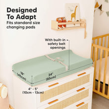 Load image into Gallery viewer, Designed To Adapt
Fits standard size changing pad
With built-in safety belt openings
18"(45cm) x 34"(85cm) x 4"-5" (10cm-13cm)