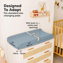 Load image into Gallery viewer, Designed To Adapt
Fits standard size changing pad
With built-in safety belt openings
18"(45cm) x 34"(85cm) x 4"-5" (10cm-13cm)