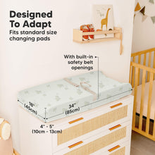 Load image into Gallery viewer, Designed to adapt - fits standard size changing pads size at 34inches long, 18inches wide, and 4-5inches depth (with built in safety belt openings)