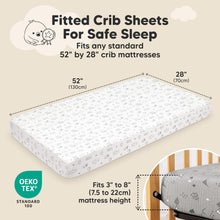 Load image into Gallery viewer, Fitted Crib Sheets For Safe Sleep
Fits any standard 52" by 28"crib mattress
Fits 3" to 8" (7.5 to 22cm) mattress height
OEKO TEX Standard 100
