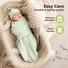 Load image into Gallery viewer, 3-Pack Soothe Swaddle Wraps with Knot Hats (Leafy)