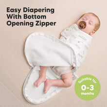 Load image into Gallery viewer, Baby sleeping in a white swaddle with a bottom opening zipper, suitable for 0-3 months.