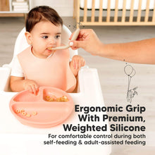Load image into Gallery viewer, Ergonomic Grip With Premium Weighted Silicone, for comfortable control during both self-feeding and adult-assisted feeding.