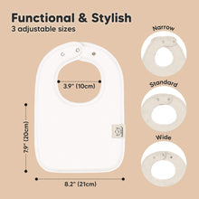 Load image into Gallery viewer, Functional and stylish - 3 adjustable sizes (narrow, standard, wide). Bibs size at 12.6 inches length and 8.2inches wide.