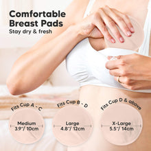 Load image into Gallery viewer, Comfortable Breast Pads - Stay dry & fresh. Medium sized at 3.9" / 10cm - Fits Cup A - C, Large sized at 4.8" / 12cm - Fits Cup B - D, X-Large sized at 5.5" / 14cm - Fits Cup D & above