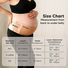 Load image into Gallery viewer, Size Chart: Measurement from back to under belly
Maternity Belt Size:
M/L: Length 47" (119cm), Width 6" (15cm), Lower abdominal circumference 27.5"–55" (70–140cm)
X-LARGE: Length 55" (140cm), Width 6" (15cm), Lower abdominal circumference 27.5"–63" (70–160cm)
2XL: Length 63" (160cm), Width 6" (15cm), Lower abdominal circumference 38.9"–67" (99–170cm)