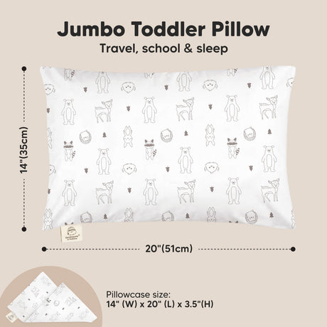 Jumbo Toddler Pillow: Travel, school & sleep, 20" (51cm), Pillowcase size 14" (W) x 20" (L) x 3.5" (H)