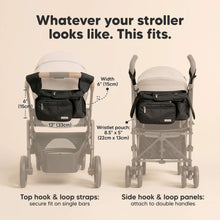 Load image into Gallery viewer, Whatever your stroller looks like. This fits - Size at 13" x 6" and 6" wide. Top hook & loop straps: secure fit on single bars. Side hook & loop panels: attach to double handles