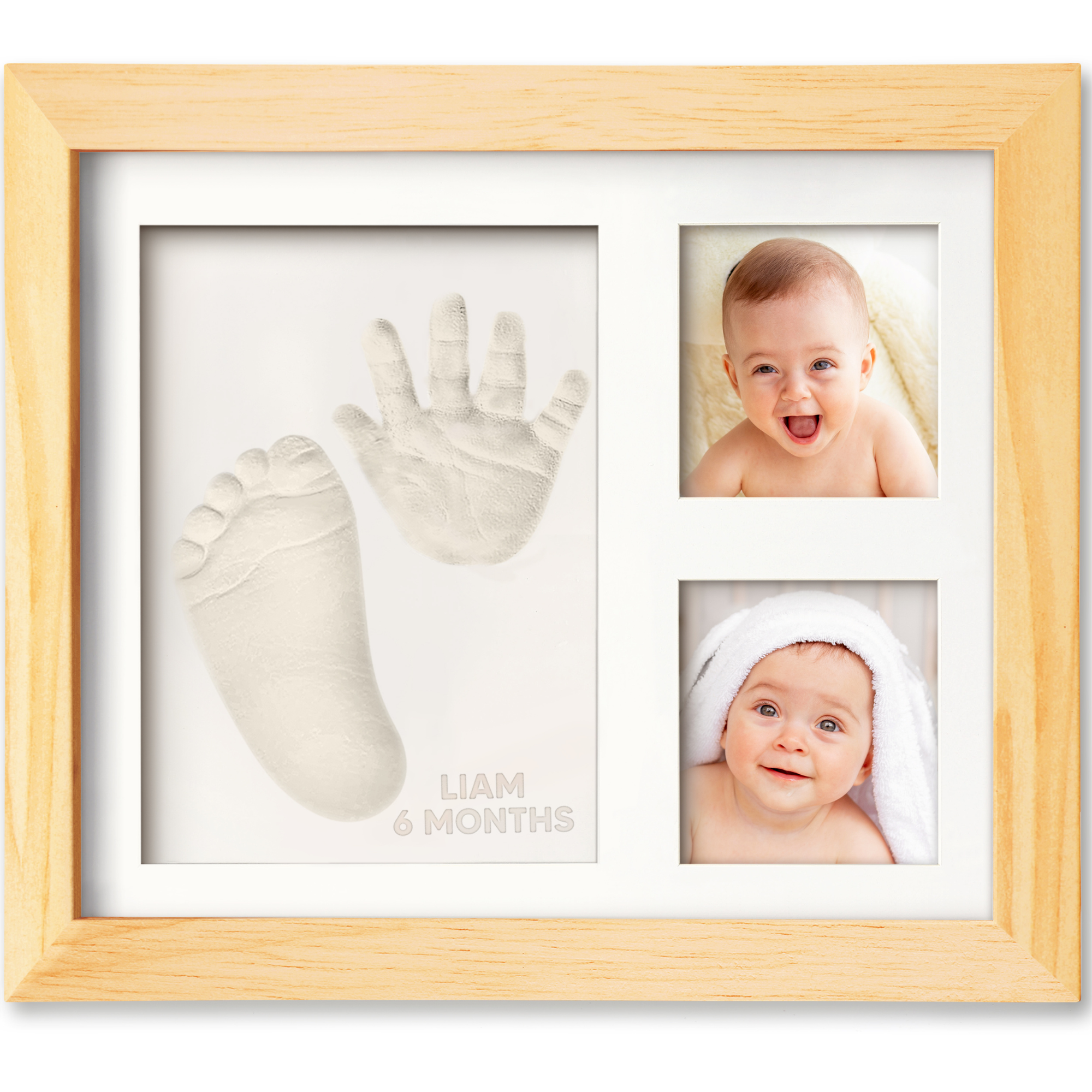 Baby Handprint & Footprint Keepsake Solo Frame (Natural Pine) by KeaBabies