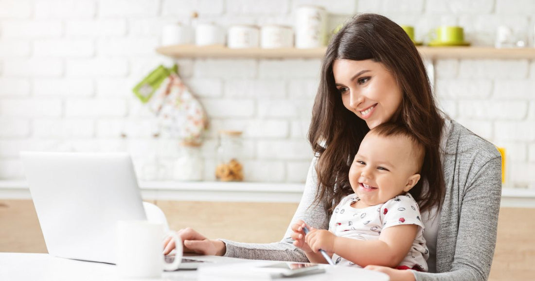 Working mom bonding with baby