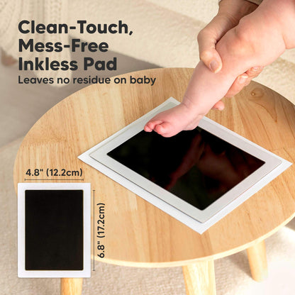 Clean-Touch, Mess-Free Inkless Pad, Leaves no residue on baby
Size at 4.8" by 6.8" or 17.2 cm by 12.2 cm)
 32646623199418