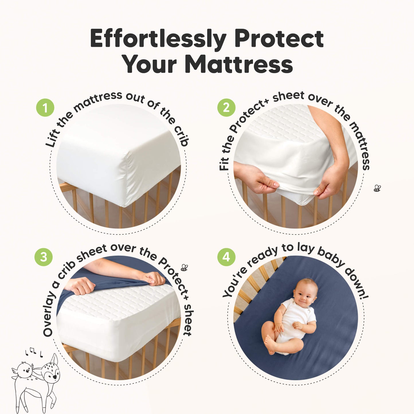 Easy-fit waterproof crib mattress protector installs quickly for effortless crib protection. 31213584842938