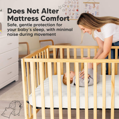 Quiet waterproof crib mattress protector that preserves mattress comfort with minimal noise. 31213584941242