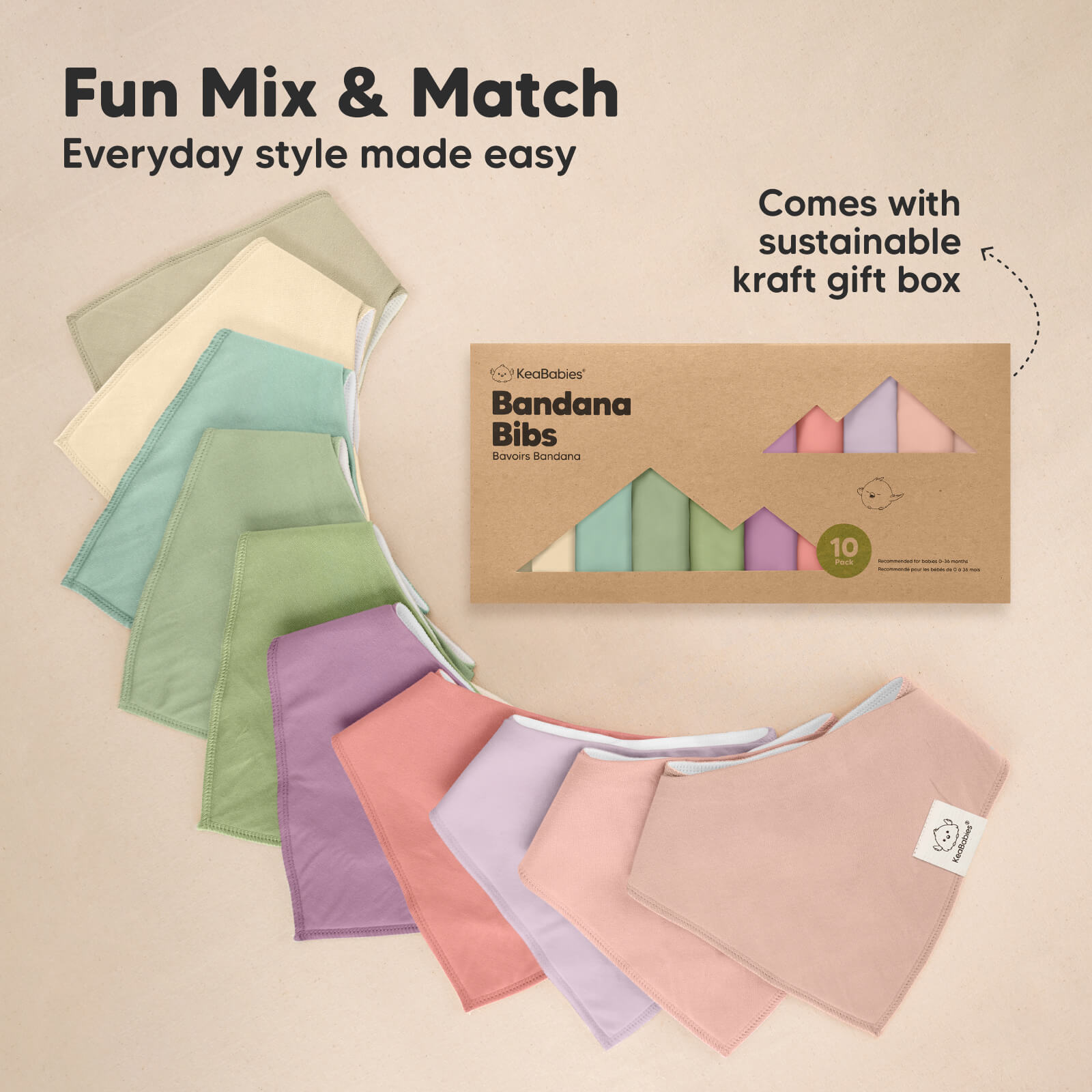 Fun Mix & Match bandana bibs feature playful prints and come in a kraft gift box.
 26132848935098