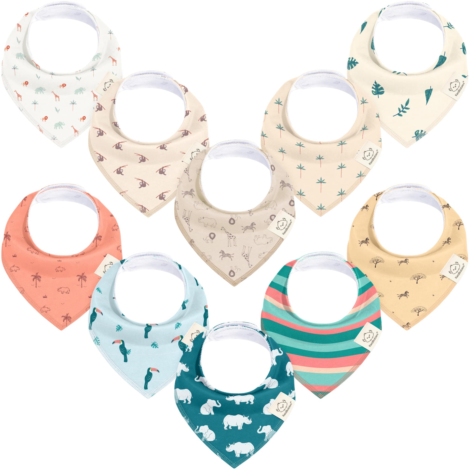 10-Pack Bandana Bibs Set featuring modern patterns designed for everyday baby wear 27784298070202