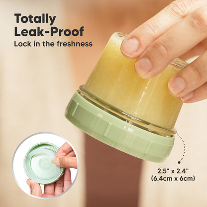 Totally Leak-Proof to lock in freshness. 2.5" x 2.4" (6.4x6cm) 27404127404218