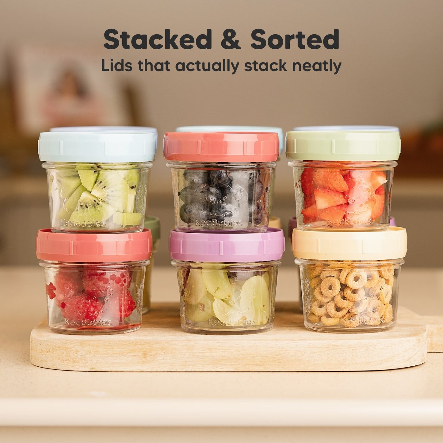 Stacked & Sorted lids that stack neatly for organized storage.
 27404127502522