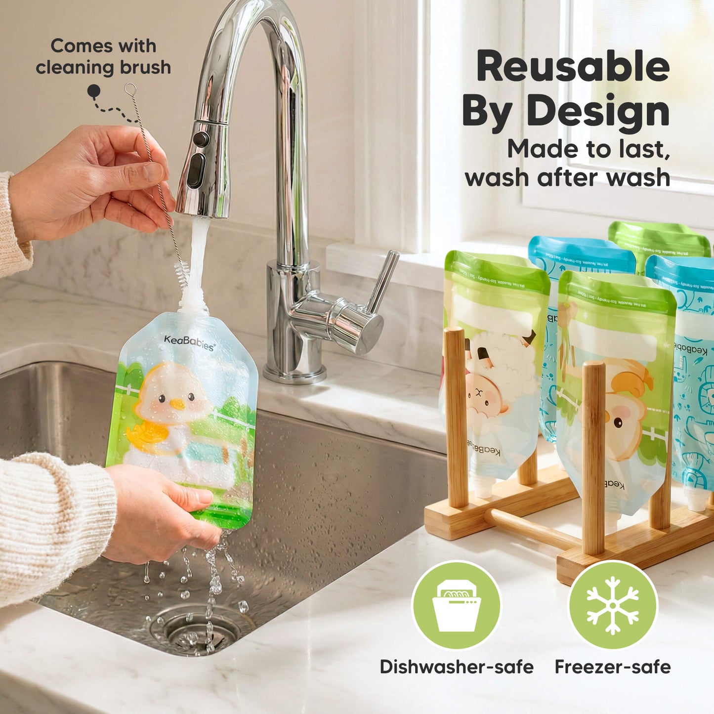 Reusable By Design - Made to last, wash after wash (Dishwasher-safe and Freezer-safe. Comes with cleaning brush) 31872274923706