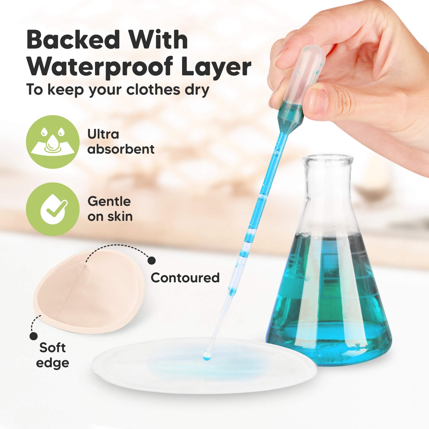 Backed With Waterproof Layer - To keep your clothes dry. Ultra absorbent, Gentle on skin, Has Contoured, Soft edge 32178990055610