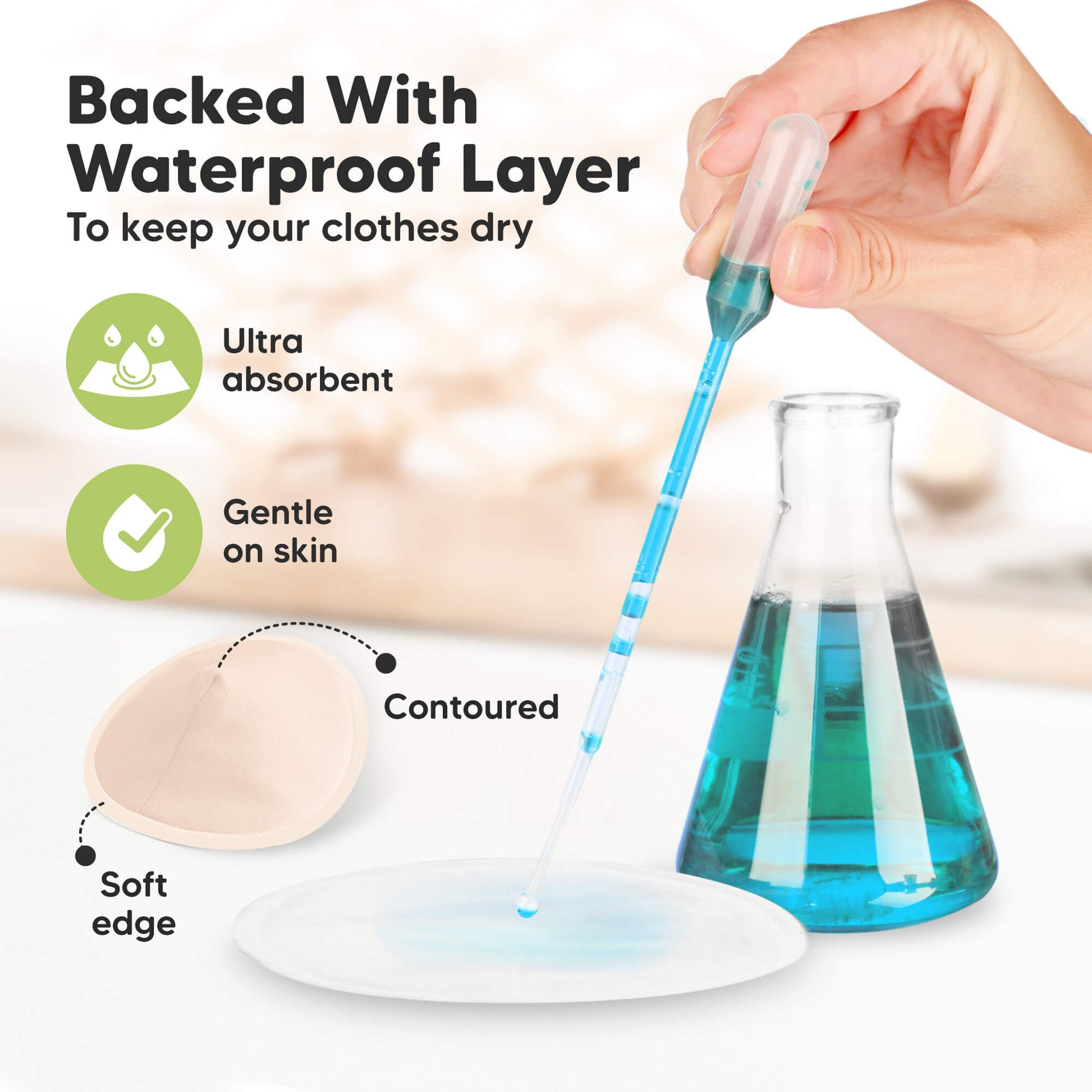 Backed With Waterproof Layer - To keep your clothes dry. Ultra absorbent, Gentle on skin, Has Contoured, Soft edge 32178990055610