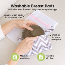 Load image into Gallery viewer, Washable Breast Pads that includes wet &amp; wash bags for easy storage, machine washable, tumble dry low. Always wash pads in a laundry bag, Wet bag to store used pads.

