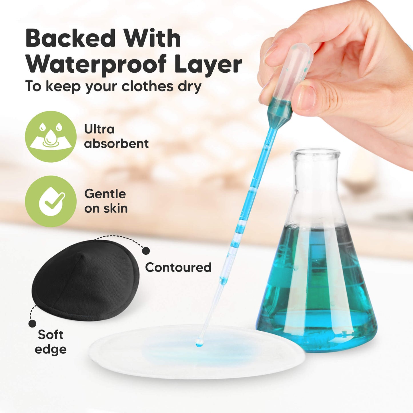 Backed With Waterproof Layer - To keep your clothes dry. Ultra absorbent, Gentle on skin, Has Contoured, Soft edge 32178892374202